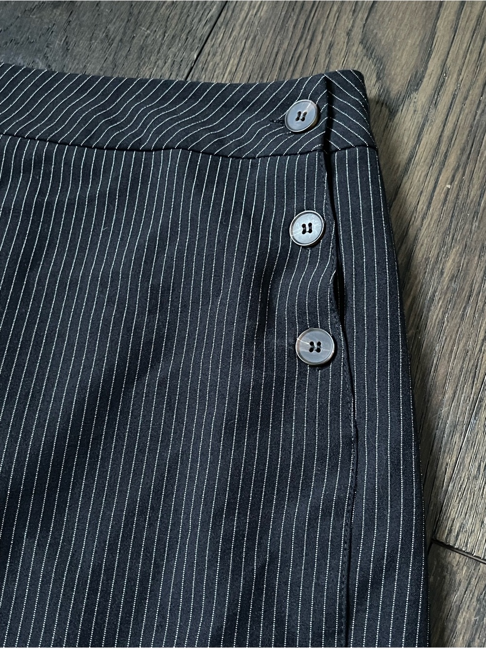 Y2K Black Pinstripe Lace-Hem Mini Skirt - Picture 2 of 4